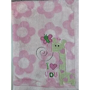 Carters I Love You Giraffe Heart Butterfly Pink Blanket 1615